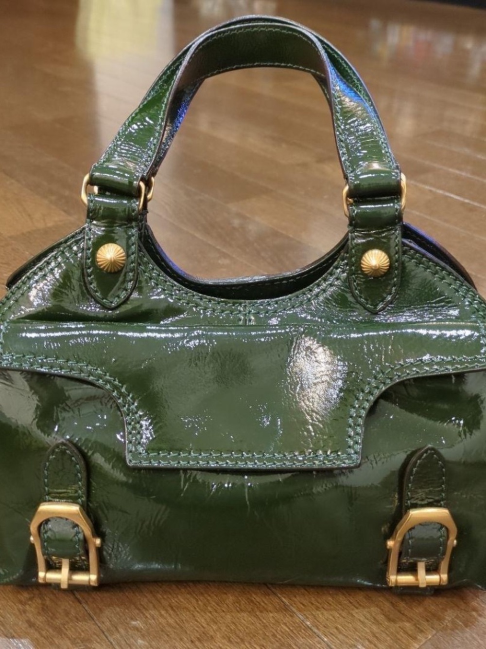 ESCADA #359 Forest Green patent leather hobo. EUC Preloved item sold as is